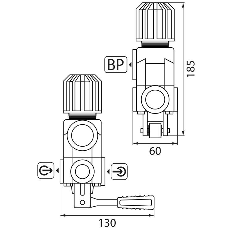 Régulateur de pression TIMAX - 100 bars - 200 l/min - max. 60 °C - entrée : 3/4" filetage femelle - sortie : 1/2" filetage femelle